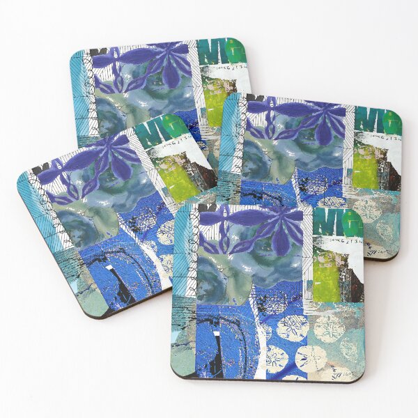 Item preview, Sand Dollar Sea Abstract Collage in Teal, Cobalt Blue, Green, Beige designed and sold by Sheree Burlington.
