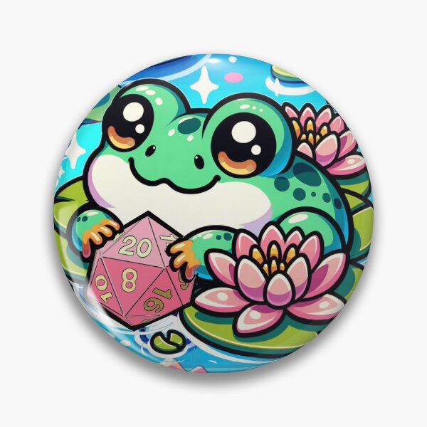 Item preview, Frog D20 dnd dice with waterlilies, cute kawaii, cottagecore, pink and green. designed and sold by DungeonAtelier.