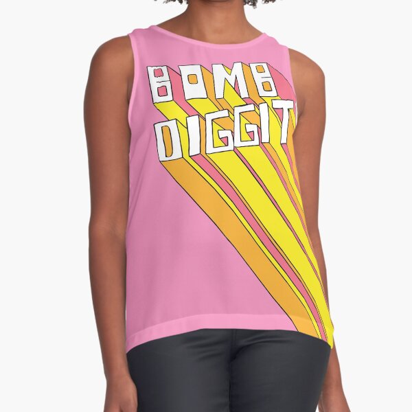 Retro Bomb Digity Words In Pink, Yellow, and Orange Sleeveless Top