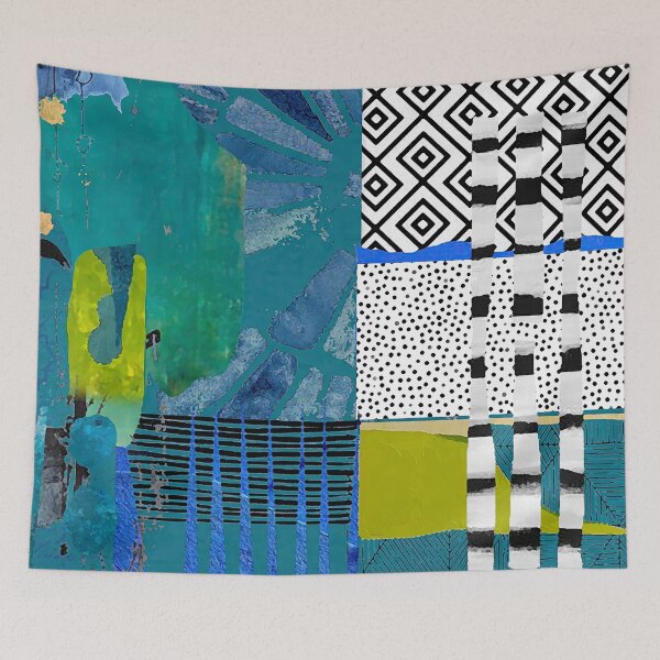 Item preview, Parallel Abstract Art Collage Cobalt Blue, Lime, Black and White designed and sold by Sheree Burlington.