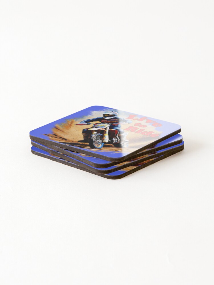 Thumbnail 4 of 5, Coasters (Set of 4), Motocross Rider - Live To Ride designed and sold by shutterrudder.