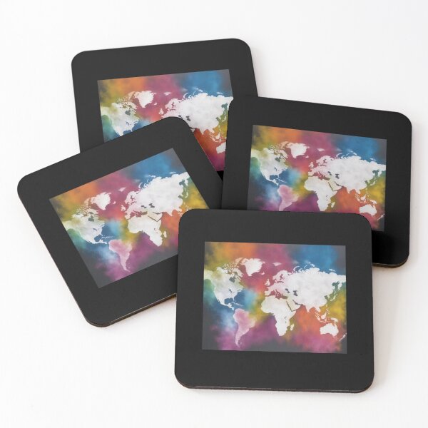 Item preview, Mapa mundial hecho de polvo colorido, negro designed and sold by KarakitAI.