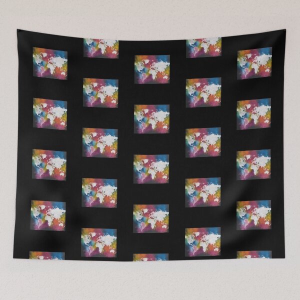 Item preview, World map made of colorful powder, black designed and sold by KarakitAI.