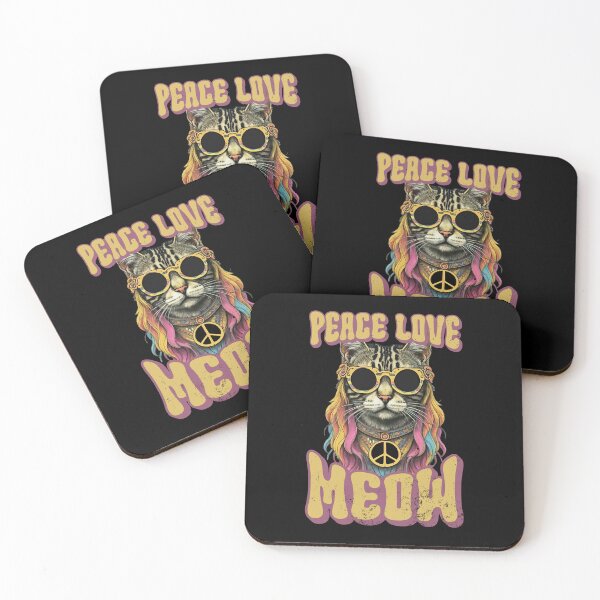 Item preview, Peace Love Meow, Retro Groovy Style Hippie Cat Lover Design designed and sold by PugSwagClothing.