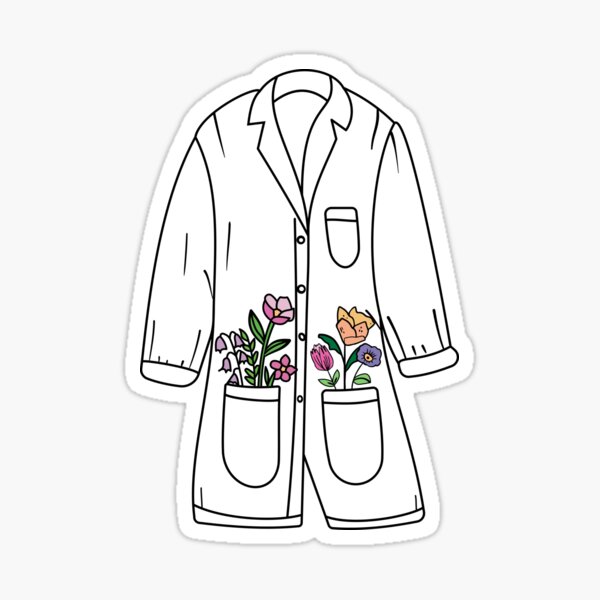 Vista previa del artículo con la obra «bata de laboratorio y flores», diseñado y vendido por ScienceCorner.