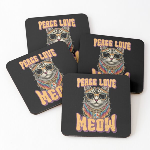 Item preview, Peace Love Meow, Retro Groovy Style Hippie Cat Lover Design designed and sold by PugSwagClothing.