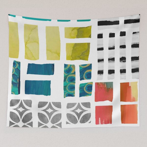 Item preview, Sliced Color Blocks Abstract Art in Teal, Olive, Orange, Black and White designed and sold by Sheree Burlington.
