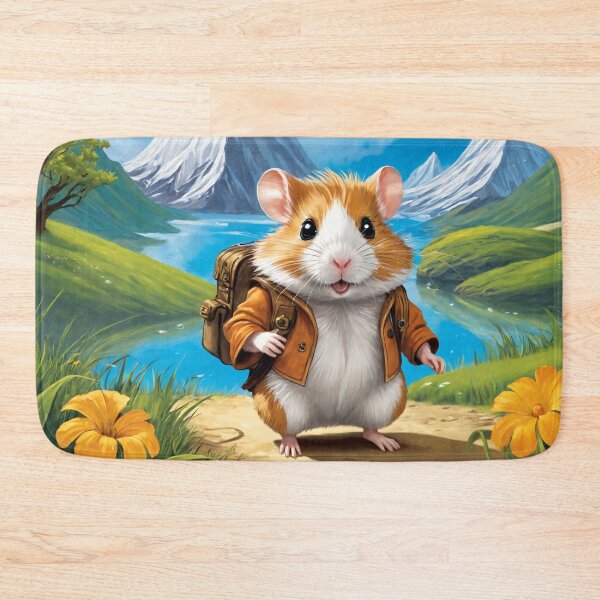 Item preview, Hamster Adventurer traveling through nature with mountains in the background designed and sold by Rodissimus1984.