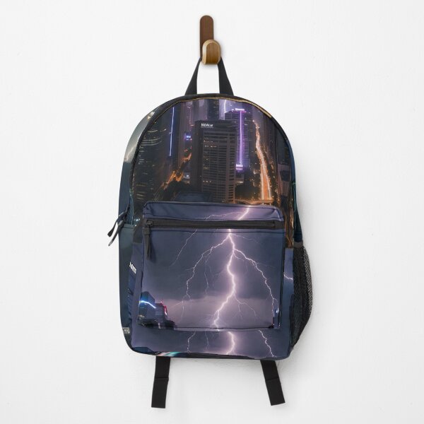 Item preview, Cityscape under storm, lightning illuminating dark cloudy skies. designed and sold by ArtComixHaven.