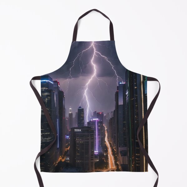 Item preview, Cityscape under storm, lightning illuminating dark cloudy skies. designed and sold by ArtComixHaven.