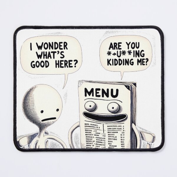 Item preview, Menu vs. Guest.  What's Good Here? designed and sold by FamouslyStupid.