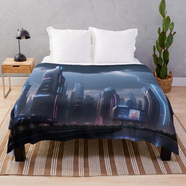 Item preview, Neon-lit futuristic metropolis with an impending storm. designed and sold by ArtComixHaven.
