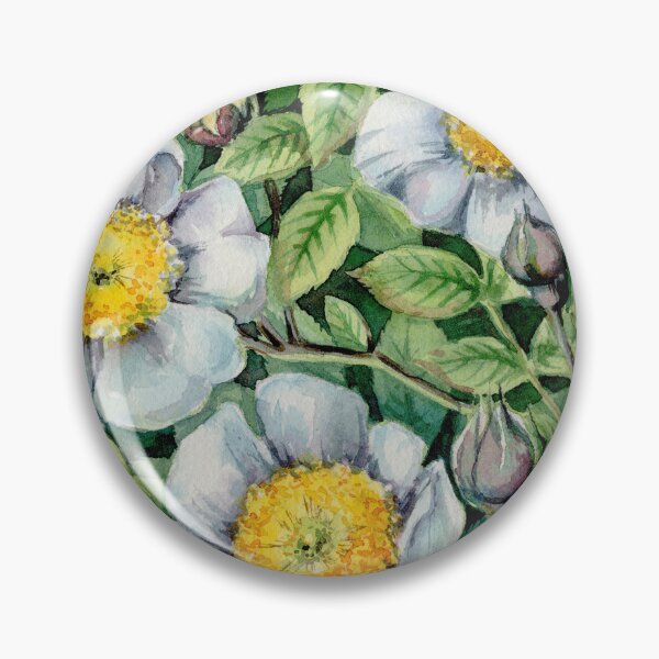 Item preview, Watercolor white wild rose hip flowers with green leaves. designed and sold by NadyaSaen.