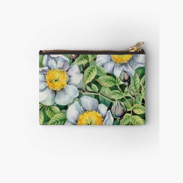 Item preview, Watercolor white wild rose hip flowers with green leaves. designed and sold by NadyaSaen.