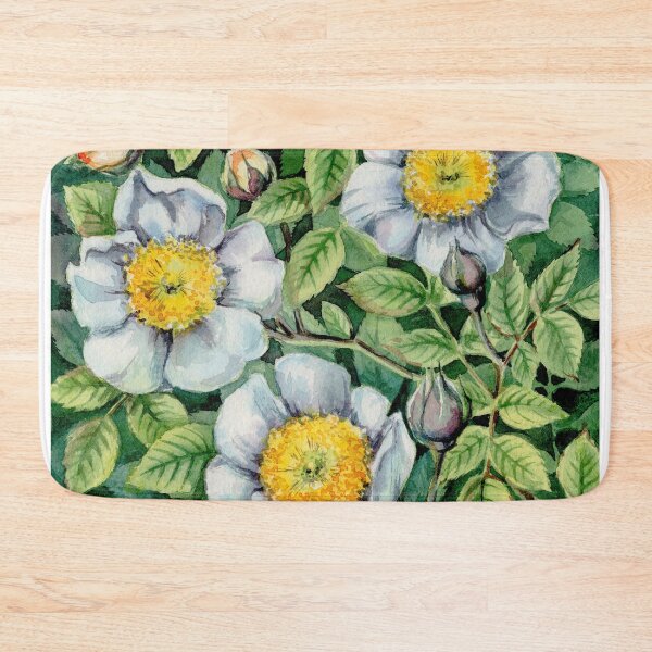 Item preview, Watercolor white wild rose hip flowers with green leaves. designed and sold by NadyaSaen.