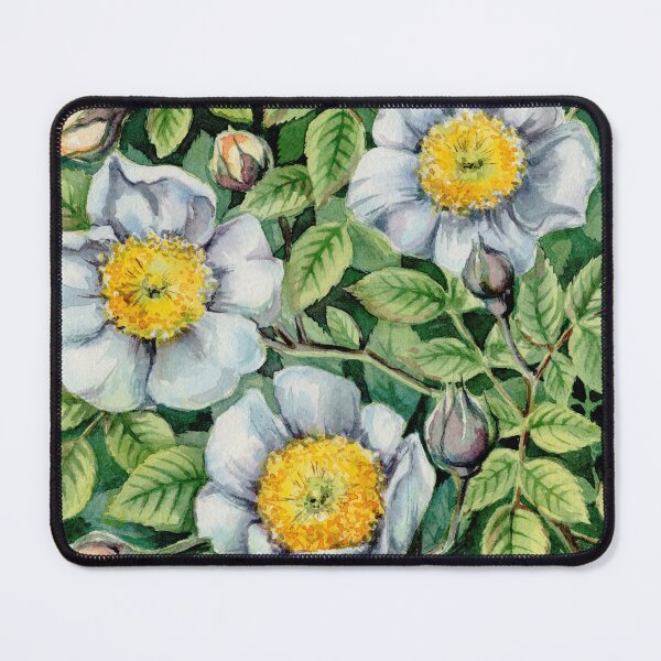 Item preview, Watercolor white wild rose hip flowers with green leaves. designed and sold by NadyaSaen.