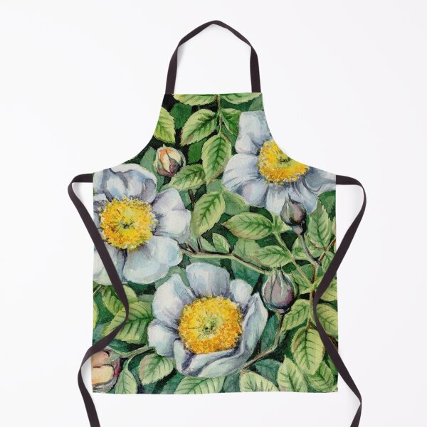 Item preview, Watercolor white wild rose hip flowers with green leaves. designed and sold by NadyaSaen.