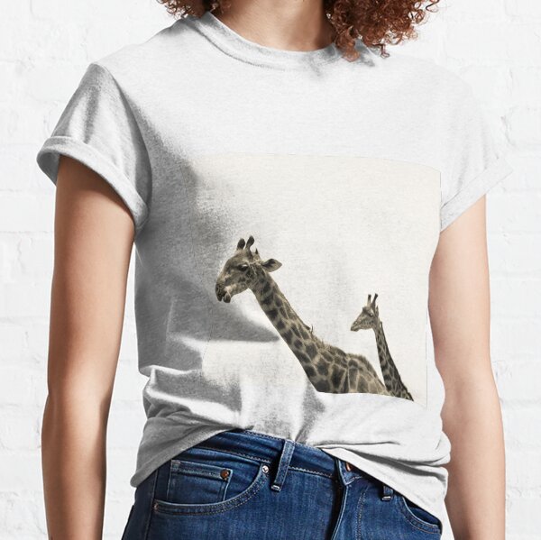 Giraffe and Baby Black and White Classic T-Shirt