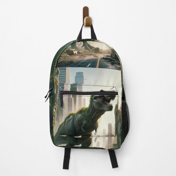 Item preview, Tyrannosaurus Rex roaming an overgrown, abandoned urban landscape. designed and sold by ArtComixHaven.