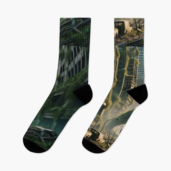 Item preview, Tyrannosaurus Rex roaming an overgrown, abandoned urban landscape. designed and sold by ArtComixHaven.