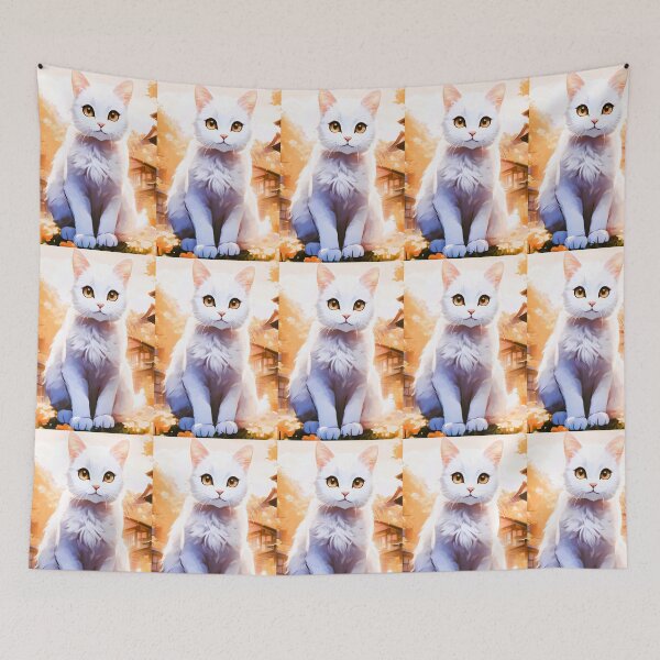 Item preview, young white cat sitting designed and sold by janjacbu.