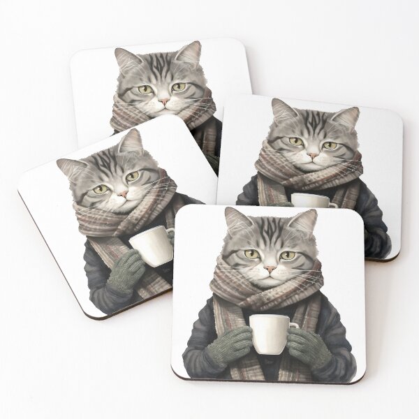 Item preview, cat drinking hot coffee designed and sold by AI Gizmo.