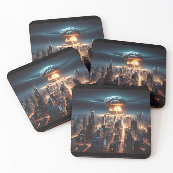 Item preview, Nuclear explosion over city at twilight, lights ablaze. designed and sold by ArtComixHaven.