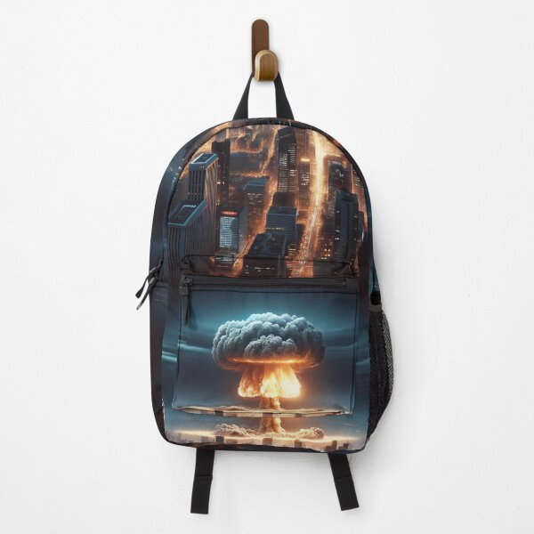 Item preview, Nuclear explosion over city at twilight, lights ablaze. designed and sold by ArtComixHaven.
