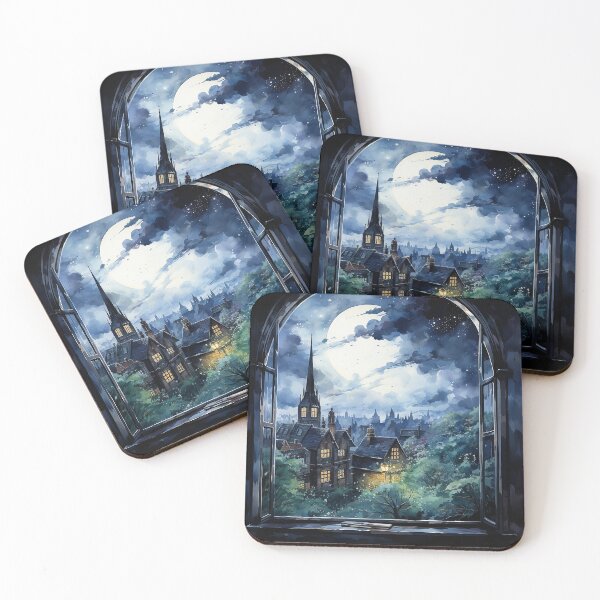 Item preview, Inkwell Night - Dark Summer Night View From a Window Of a House - Landscape Art - Watercolor Art designed and sold by CastleBySea.