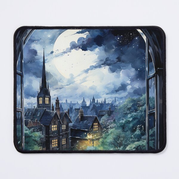 Item preview, Inkwell Night - Dark Summer Night View From a Window Of a House - Landscape Art - Watercolor Art designed and sold by CastleBySea.