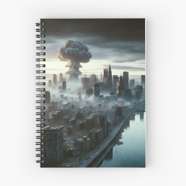 Item preview, Nuclear mushroom cloud rising above desolate cityscape at dawn. designed and sold by ArtComixHaven.