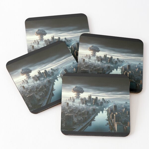 Item preview, Nuclear mushroom cloud rising above desolate cityscape at dawn. designed and sold by ArtComixHaven.