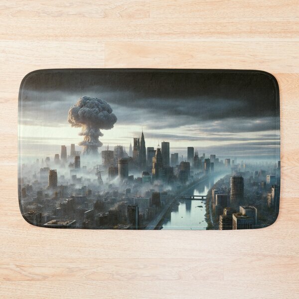 Item preview, Nuclear mushroom cloud rising above desolate cityscape at dawn. designed and sold by ArtComixHaven.