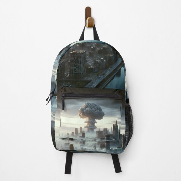 Item preview, Nuclear mushroom cloud rising above desolate cityscape at dawn. designed and sold by ArtComixHaven.