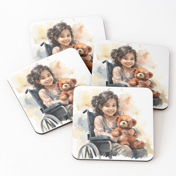 Item preview, Bear Hug Bliss - A Little Girl In A Wheelchair Hugging Her Teddy Bear - Children Art - Watercolor Art designed and sold by CastleBySea.