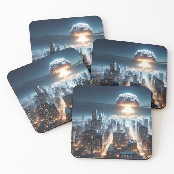 Item preview, Futuristic city with nuclear explosion at twilight. designed and sold by ArtComixHaven.