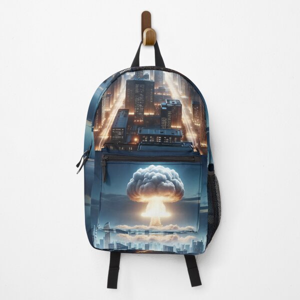 Item preview, Futuristic city with nuclear explosion at twilight. designed and sold by ArtComixHaven.