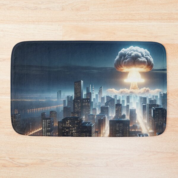 Item preview, Futuristic city with nuclear explosion at twilight. designed and sold by ArtComixHaven.