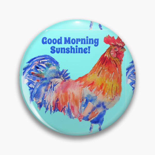 Item preview, Rooster Chicken Watercolor Good Morning Sunshine on Aqua designed and sold by Sarah  Rajkotwala.