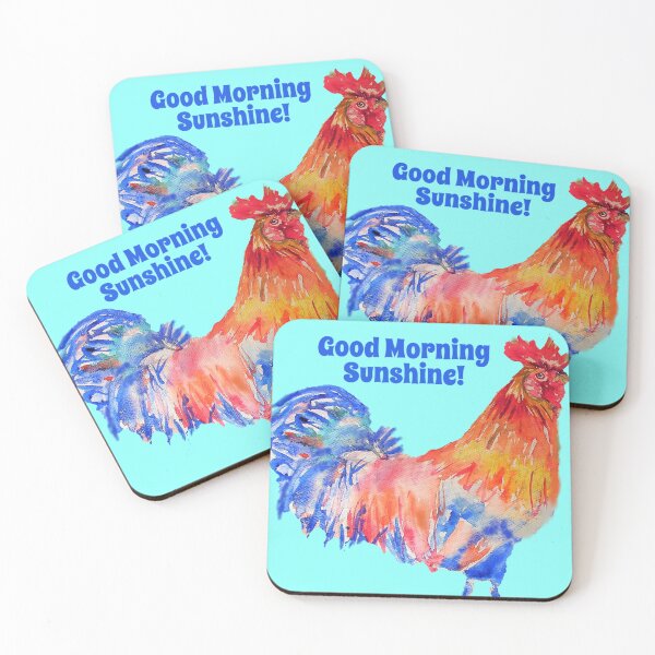 Item preview, Rooster Chicken Watercolor Good Morning Sunshine on Aqua designed and sold by Sarah  Rajkotwala.
