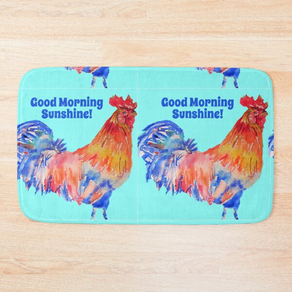 Item preview, Rooster Chicken Watercolor Good Morning Sunshine on Aqua designed and sold by Sarah  Rajkotwala.