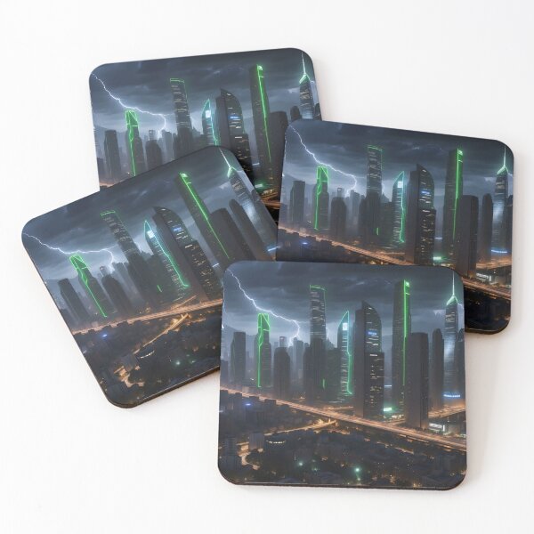 Item preview, Futuristic city illuminated by lightning and neon glow. designed and sold by ArtComixHaven.