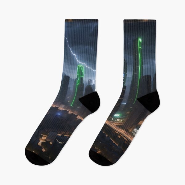 Item preview, Futuristic city illuminated by lightning and neon glow. designed and sold by ArtComixHaven.