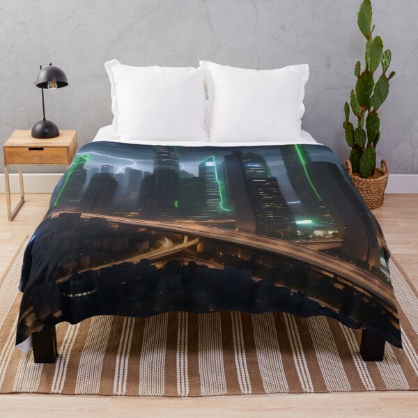 Item preview, Futuristic city illuminated by lightning and neon glow. designed and sold by ArtComixHaven.