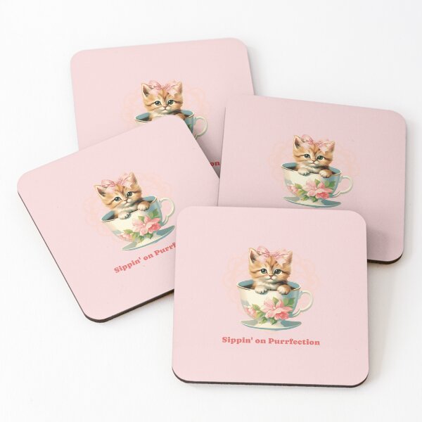 Item preview, Charming Coquette Cat Sipping Tea - Cute Kitten designed and sold by ElLocoMus.