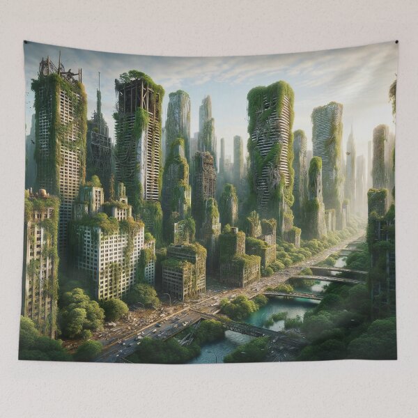 Item preview, Overgrown skyscrapers in a lush, post-human cityscape designed and sold by ArtComixHaven.