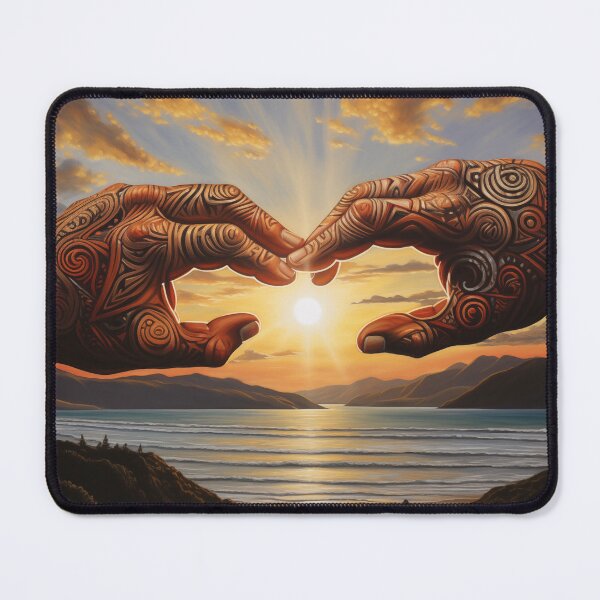 Item preview, Tattooed hands framing the sunrise on a beach. designed and sold by ArtbyJanineTate.