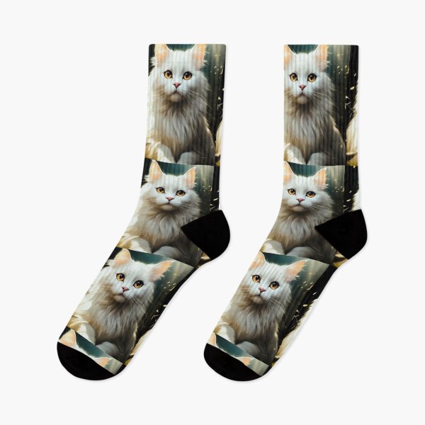 Item preview, young long-haired white cat with two paws forward designed and sold by janjacbu.
