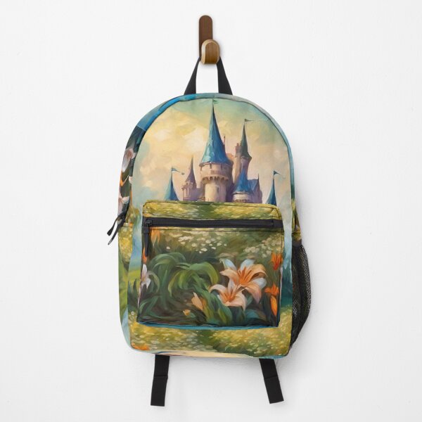 Item preview, Castle in a field of lilies flowers - oil painting  wild flowers designed and sold by Fantasy Cache.