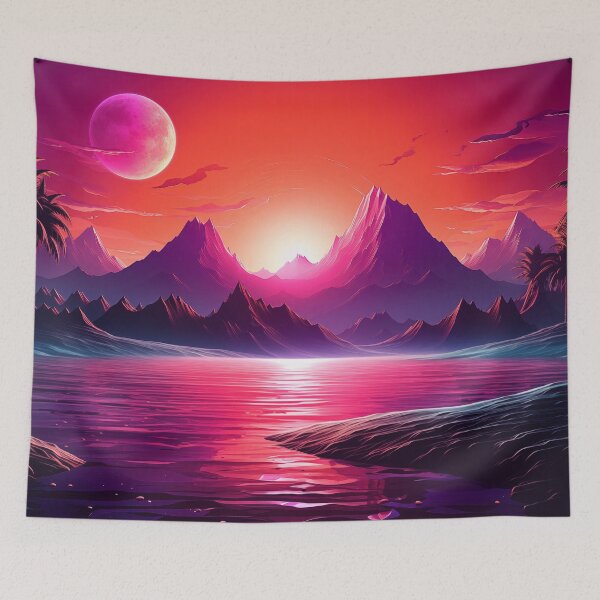 Item preview, Tropical Sunset Mirage: Synthwave Paradise designed and sold by Mullet Monkey.